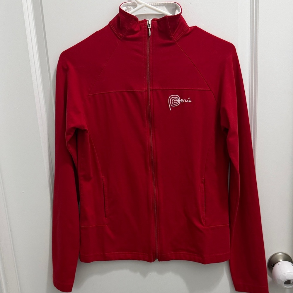 Peru Peruvian Red White Sweater Zip Zipper Size M